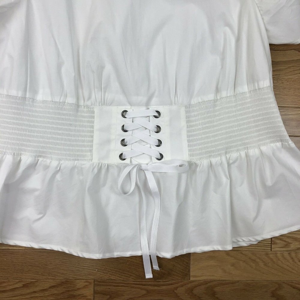 *New Lane Bryant Popover Blouse Top Womens 20 White Ruched Corset Waist Romantic - Picture 3 of 9